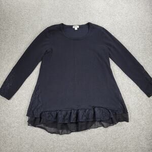 Style & Co Tunic Womens Large Black Lace Sheer Hem Jersey Pullover Fairy Goth